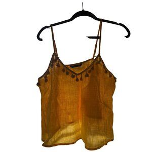 Yellow Shein Sleeveless Tassel-Trimmed V-Neck Camisole Top M